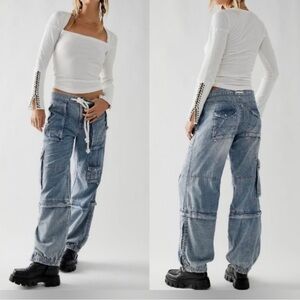 We The Free South Bay Utility Cargo Jeans in Blue Washed denim